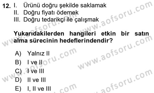 Yiyecek İçecek Yönetimi Dersi Ara Sınavı Deneme Sınav Soruları 12. Soru