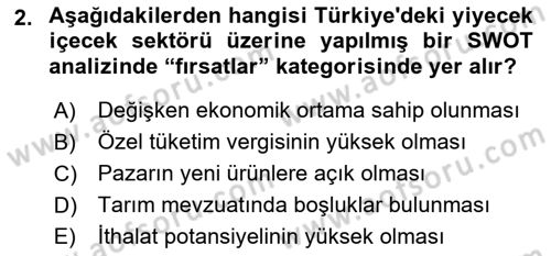 Yiyecek İçecek Yönetimi Dersi 2019 - 2020 Yılı (Vize) Ara Sınav Soruları 2. Soru
