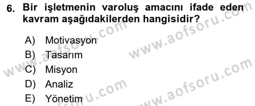 Yiyecek İçecek Yönetimi Dersi 2019 - 2020 Yılı (Vize) Ara Sınav Soruları 6. Soru
