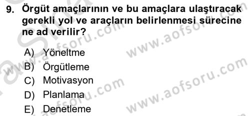 Yiyecek İçecek Yönetimi Dersi Ara Sınavı Deneme Sınav Soruları 9. Soru