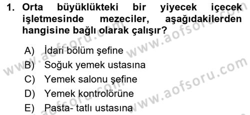 Yiyecek İçecek Yönetimi Dersi 2020 - 2021 Yılı Yaz Okulu Sınav Soruları 1. Soru