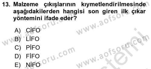 Yiyecek İçecek Yönetimi Dersi 2020 - 2021 Yılı Yaz Okulu Sınav Soruları 13. Soru
