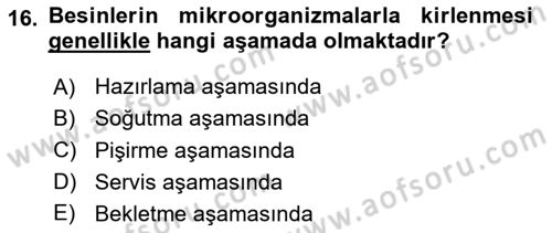 Yiyecek İçecek Yönetimi Dersi 2020 - 2021 Yılı Yaz Okulu Sınav Soruları 16. Soru