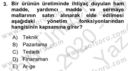 Yiyecek İçecek Yönetimi Dersi 2020 - 2021 Yılı Yaz Okulu Sınav Soruları 3. Soru