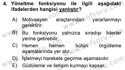 Yiyecek İçecek Yönetimi Dersi 2020 - 2021 Yılı Yaz Okulu Sınav Soruları 4. Soru