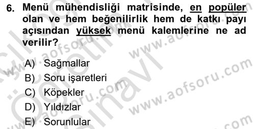 Yiyecek İçecek Yönetimi Dersi 2020 - 2021 Yılı Yaz Okulu Sınav Soruları 6. Soru