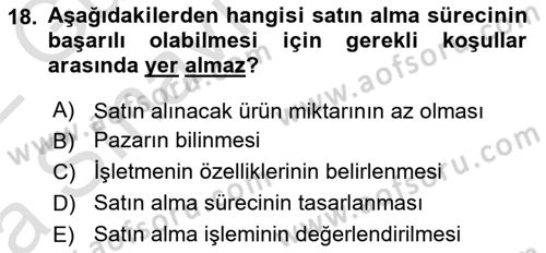 Yiyecek İçecek Yönetimi Dersi Ara Sınavı Deneme Sınav Soruları 18. Soru