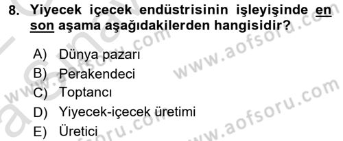 Yiyecek İçecek Yönetimi Dersi 2021 - 2022 Yılı (Vize) Ara Sınav Soruları 8. Soru