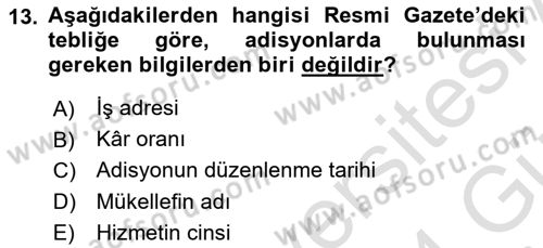 Yiyecek İçecek Yönetimi Dersi 2023 - 2024 Yılı (Final) Dönem Sonu Sınav Soruları 13. Soru