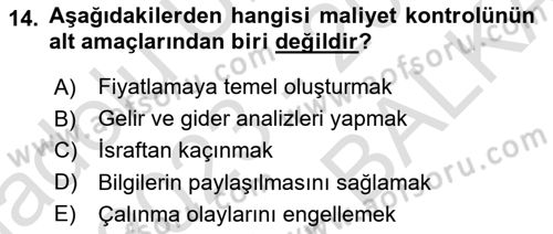 Yiyecek İçecek Yönetimi Dersi 2023 - 2024 Yılı (Final) Dönem Sonu Sınav Soruları 14. Soru