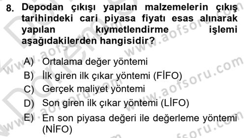 Yiyecek İçecek Yönetimi Dersi 2023 - 2024 Yılı (Final) Dönem Sonu Sınav Soruları 8. Soru