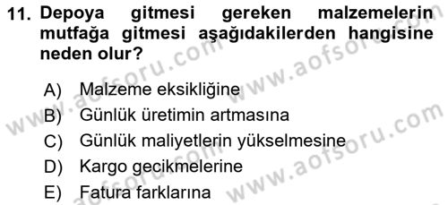 Yiyecek İçecek Yönetimi Dersi 2023 - 2024 Yılı Yaz Okulu Sınav Soruları 11. Soru