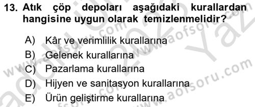 Yiyecek İçecek Yönetimi Dersi 2023 - 2024 Yılı Yaz Okulu Sınav Soruları 13. Soru
