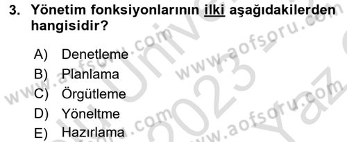 Yiyecek İçecek Yönetimi Dersi 2023 - 2024 Yılı Yaz Okulu Sınav Soruları 3. Soru