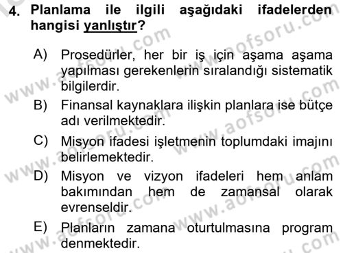 Yiyecek İçecek Yönetimi Dersi 2023 - 2024 Yılı Yaz Okulu Sınav Soruları 4. Soru