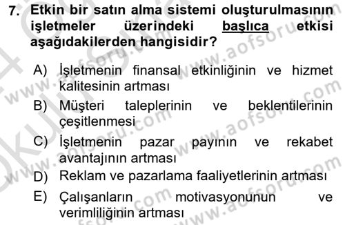 Yiyecek İçecek Yönetimi Dersi 2023 - 2024 Yılı Yaz Okulu Sınav Soruları 7. Soru