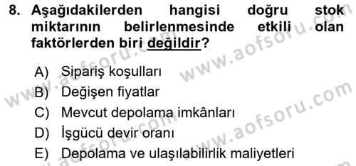 Yiyecek İçecek Yönetimi Dersi 2023 - 2024 Yılı Yaz Okulu Sınav Soruları 8. Soru