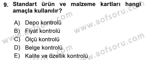 Yiyecek İçecek Yönetimi Dersi 2023 - 2024 Yılı Yaz Okulu Sınav Soruları 9. Soru