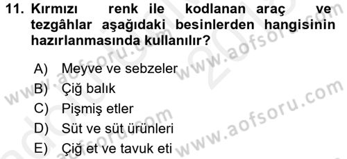 Yiyecek ve İçecek Yönetimi Dersi 2017 - 2018 Yılı 3 Ders Sınavı 11. Soru