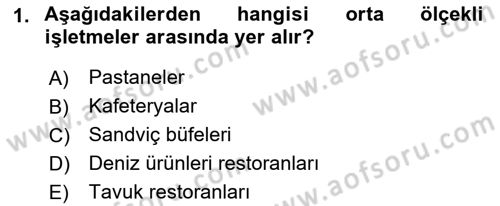 Yiyecek ve İçecek Yönetimi Dersi 2019 - 2020 Yılı (Vize) Ara Sınavı 1. Soru