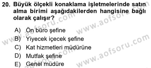 Yiyecek ve İçecek Yönetimi Dersi 2019 - 2020 Yılı (Vize) Ara Sınavı 20. Soru