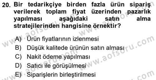 Yiyecek ve İçecek Yönetimi Dersi 2021 - 2022 Yılı (Vize) Ara Sınavı 20. Soru