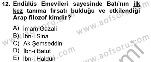 Kültür Tarihi Dersi 2012 - 2013 Yılı (Vize) Ara Sınav Soruları 12. Soru