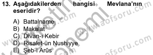 Kültür Tarihi Dersi 2012 - 2013 Yılı (Vize) Ara Sınav Soruları 13. Soru