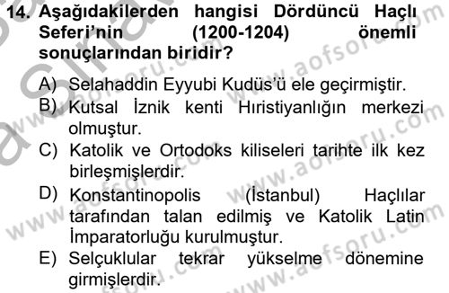Kültür Tarihi Dersi 2012 - 2013 Yılı (Vize) Ara Sınav Soruları 14. Soru
