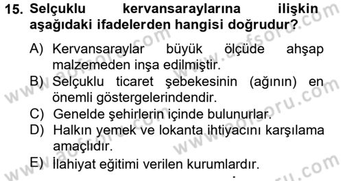 Kültür Tarihi Dersi 2012 - 2013 Yılı (Vize) Ara Sınav Soruları 15. Soru