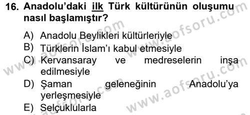 Kültür Tarihi Dersi 2012 - 2013 Yılı (Vize) Ara Sınav Soruları 16. Soru