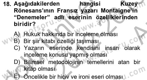 Kültür Tarihi Dersi 2012 - 2013 Yılı (Vize) Ara Sınav Soruları 18. Soru