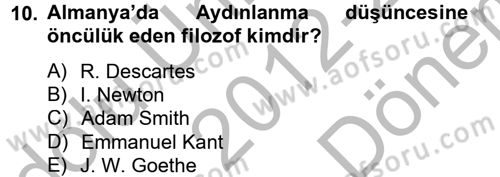 Kültür Tarihi Dersi 2012 - 2013 Yılı (Final) Dönem Sonu Sınav Soruları 10. Soru