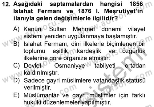 Kültür Tarihi Dersi 2012 - 2013 Yılı (Final) Dönem Sonu Sınav Soruları 12. Soru