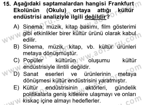 Kültür Tarihi Dersi 2012 - 2013 Yılı (Final) Dönem Sonu Sınav Soruları 15. Soru