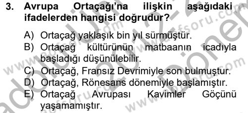 Kültür Tarihi Dersi 2012 - 2013 Yılı (Final) Dönem Sonu Sınav Soruları 3. Soru