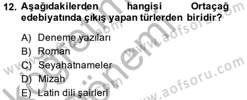Kültür Tarihi Dersi 2013 - 2014 Yılı (Vize) Ara Sınav Soruları 12. Soru