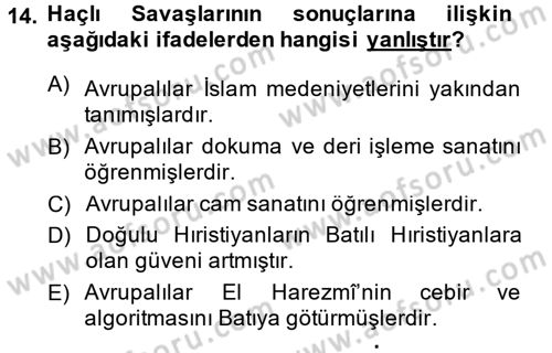 Kültür Tarihi Dersi 2013 - 2014 Yılı (Vize) Ara Sınav Soruları 14. Soru