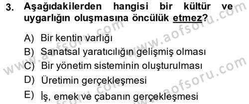 Kültür Tarihi Dersi 2013 - 2014 Yılı (Vize) Ara Sınav Soruları 3. Soru