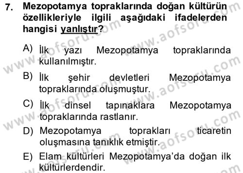 Kültür Tarihi Dersi 2013 - 2014 Yılı (Vize) Ara Sınav Soruları 7. Soru