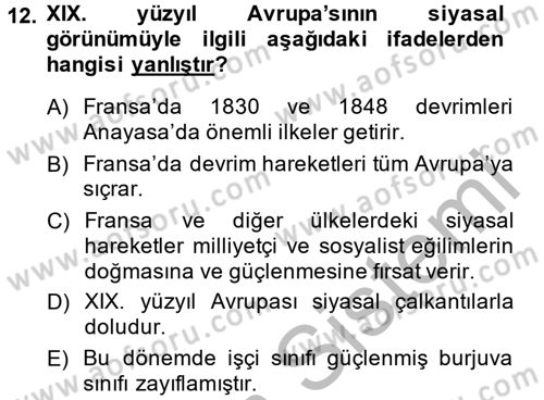 Kültür Tarihi Dersi 2013 - 2014 Yılı (Final) Dönem Sonu Sınav Soruları 12. Soru