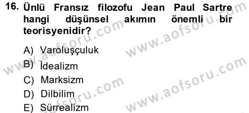 Kültür Tarihi Dersi 2013 - 2014 Yılı (Final) Dönem Sonu Sınav Soruları 16. Soru