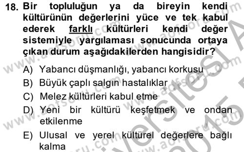 Kültür Tarihi Dersi 2014 - 2015 Yılı (Vize) Ara Sınavı 18. Soru