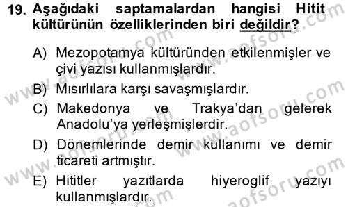 Kültür Tarihi Dersi 2014 - 2015 Yılı (Vize) Ara Sınavı 19. Soru