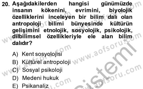 Kültür Tarihi Dersi 2014 - 2015 Yılı (Vize) Ara Sınavı 20. Soru