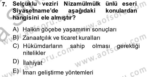 Kültür Tarihi Dersi 2014 - 2015 Yılı (Vize) Ara Sınavı 7. Soru