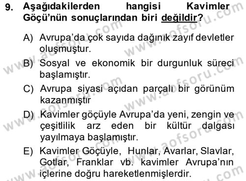 Kültür Tarihi Dersi 2014 - 2015 Yılı (Vize) Ara Sınavı 9. Soru