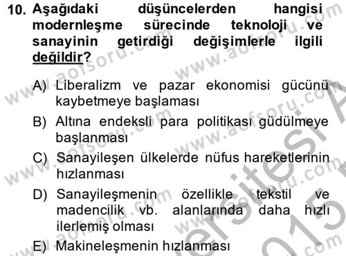 Kültür Tarihi Dersi 2014 - 2015 Yılı (Final) Dönem Sonu Sınav Soruları 10. Soru