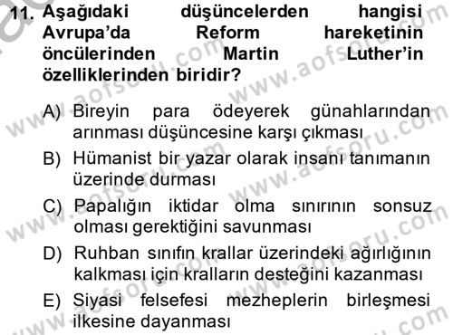 Kültür Tarihi Dersi 2014 - 2015 Yılı (Final) Dönem Sonu Sınav Soruları 11. Soru