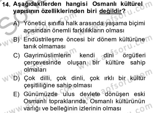 Kültür Tarihi Dersi 2014 - 2015 Yılı (Final) Dönem Sonu Sınav Soruları 14. Soru